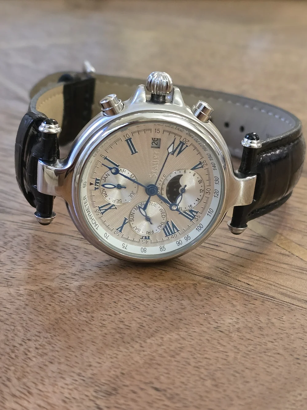 Stauer Men’s Silver Chronograph Watch with Blue Accents and Automatic Watch